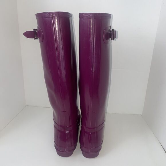 Hunter Wellies Rain Boot Size 8 Dark Pink Magenta Purple Glossy - Picture 6 of 9